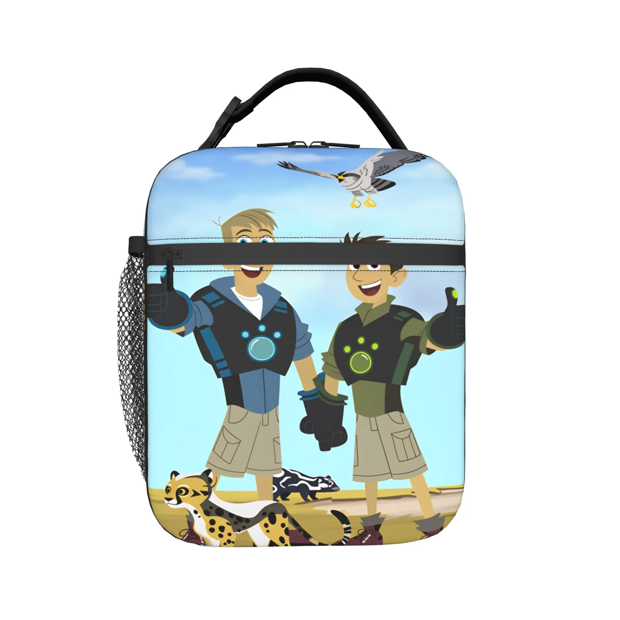 Wilds Kratts Lunch Bag  School Lunch Box For Men Vintage Print Thermal Lunch Bags Oxford Portable Zipper Cooler Bag