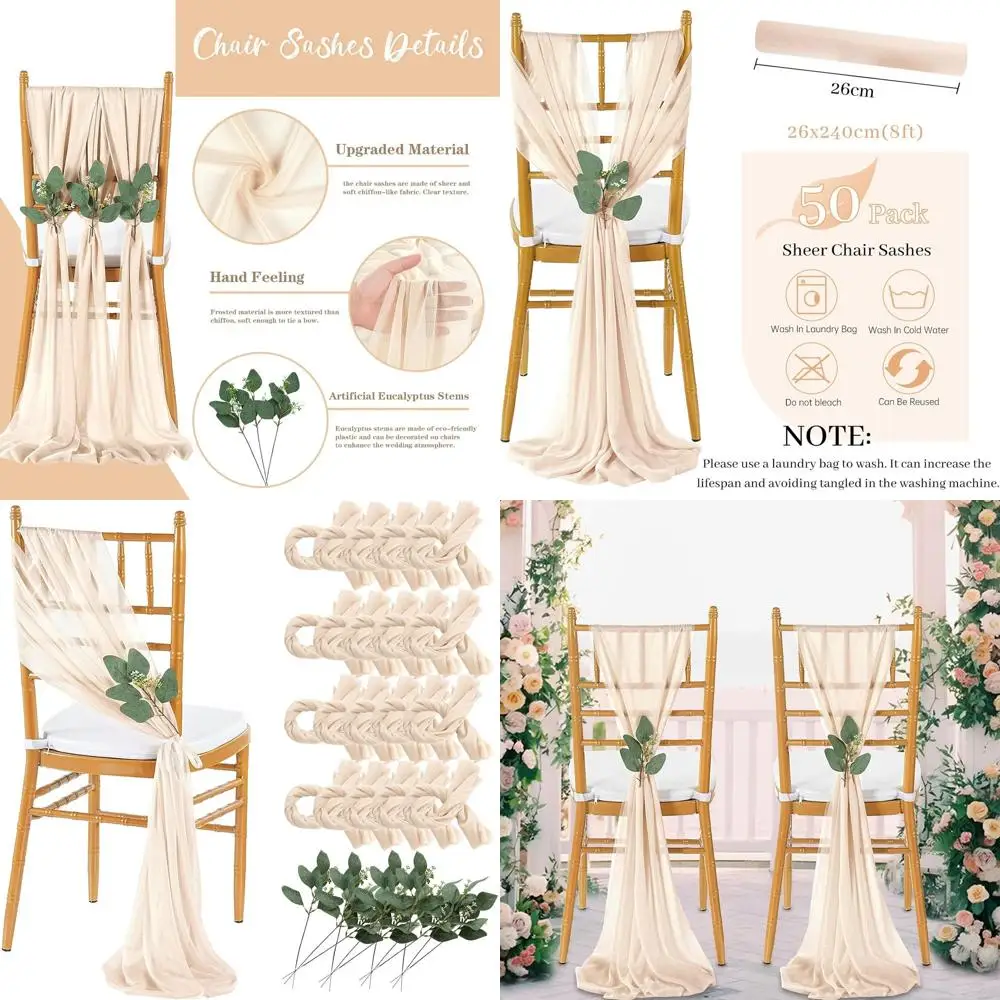 

50-компонентные 8-футовые прозрачные пояса для стульев с бантом для свадеб, детского душа и банкетов — элегантный декор для стульев гостиницы
