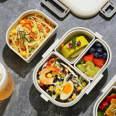 WORTHBUY Taşınabilir Plastik Bento Öğle Yemeği Kutusu 3 Çıkarılabilir Bölmeli Sızdırmaz Mikrodalga Salata Gıda Kabı Çocuklar Için Okul