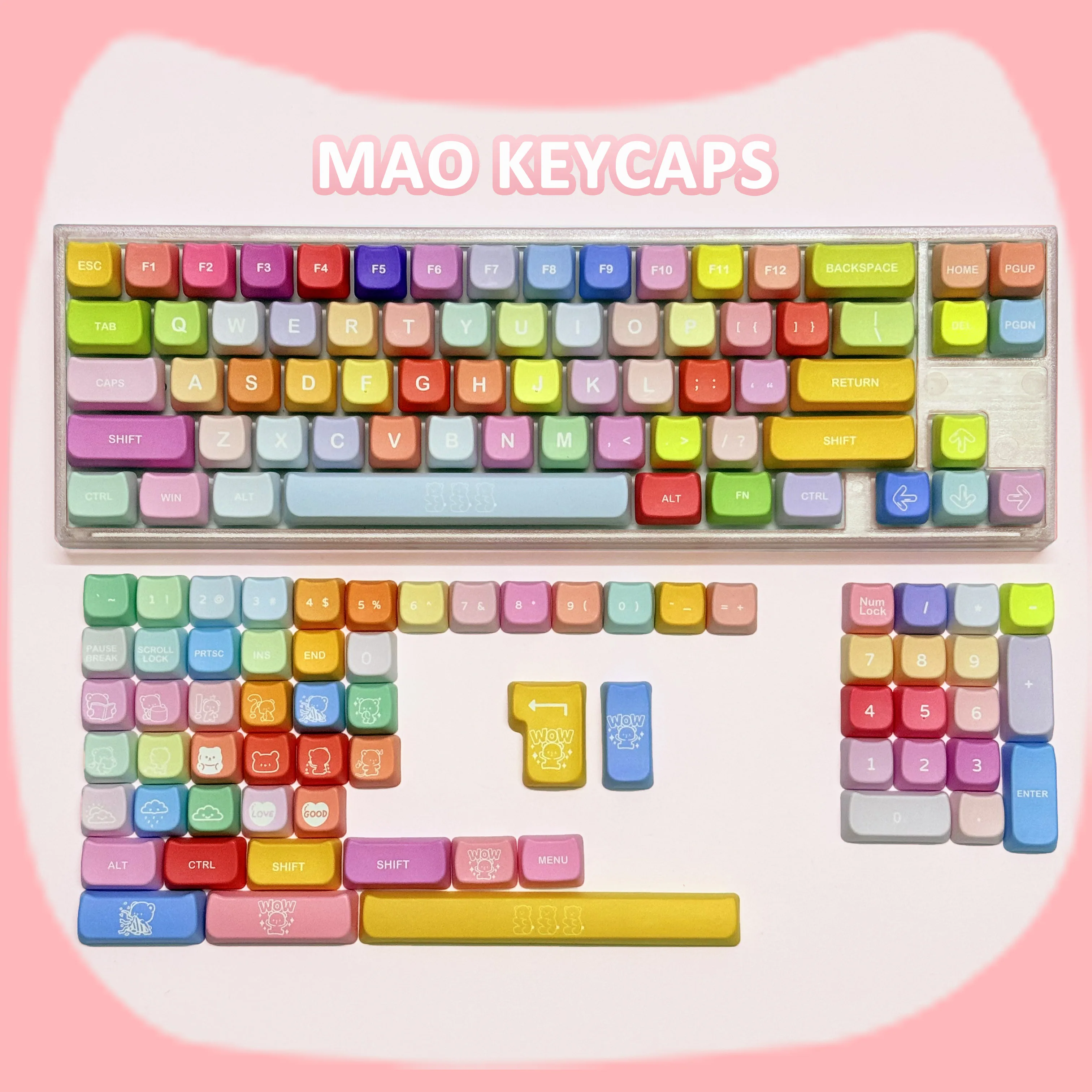 

Rainbow Candy Keycap MAO Profile Cat Ear Shape Симпатичные пользовательские колпачки для клавиш для 60% 65% 75% TKL 96% 100% раскладки Механическая клавиатура