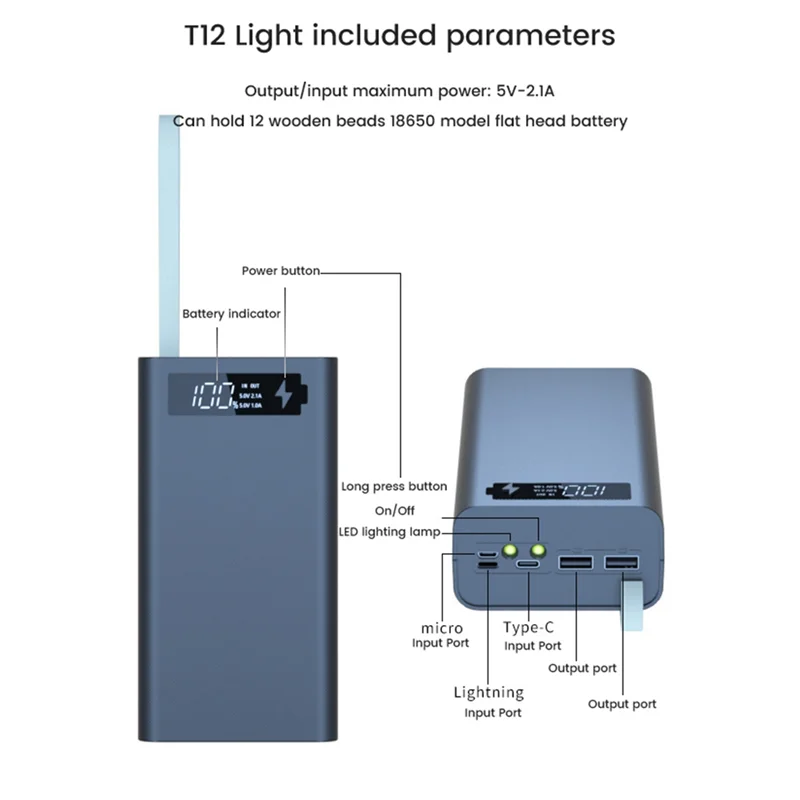 12X18650 pengisian baterai kasus pengelasan Gratis baterai kotak penyimpanan DIY Power Bank kasus T12 dengan cahaya 18650 kotak baterai