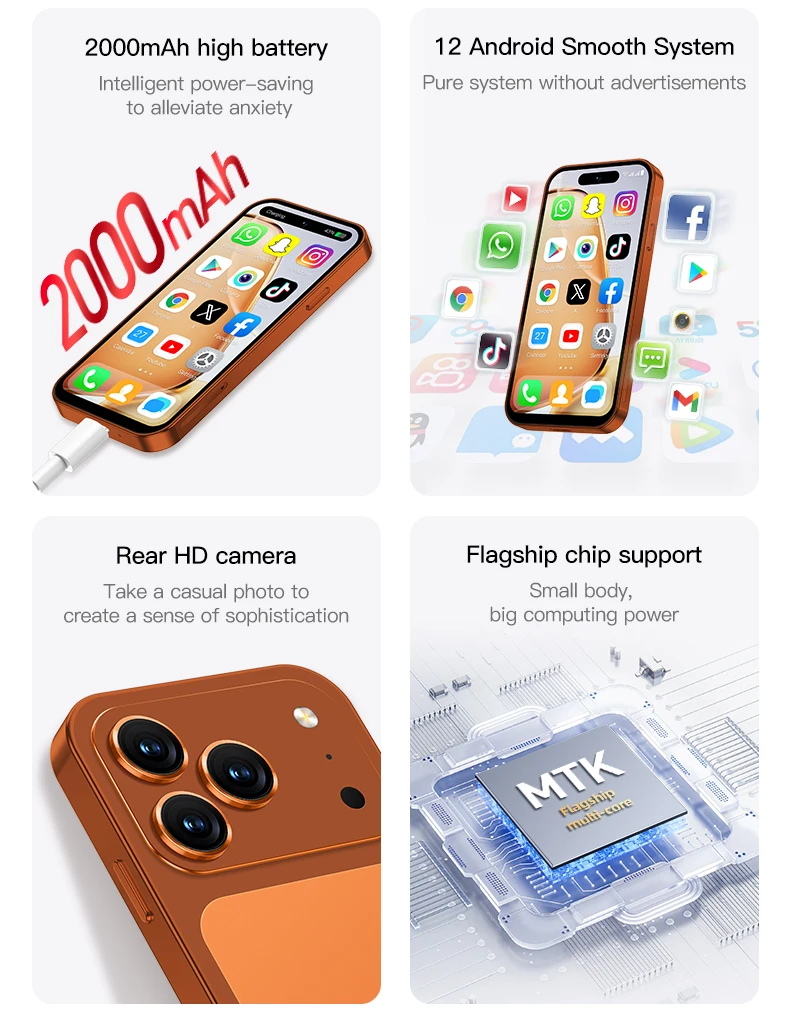 SERVO S4 PRO Mini Smart Mobile Phone 4G LTE Dual SIM Standby Android12.0 OS 2GB+16GB WiFi 4.0-inch Small Pocket Smartphone