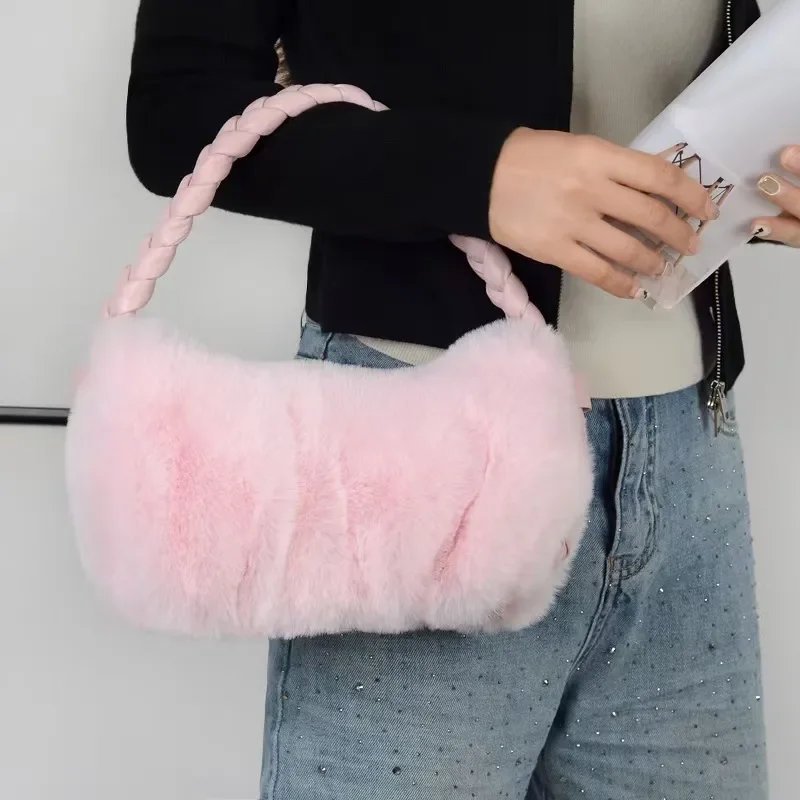 Bolso bandolera de felpa de gran capacidad, bolso de hombro con cadena tejida, bolsa portátil para teléfono móvil para niñas, nuevo otoño e invierno