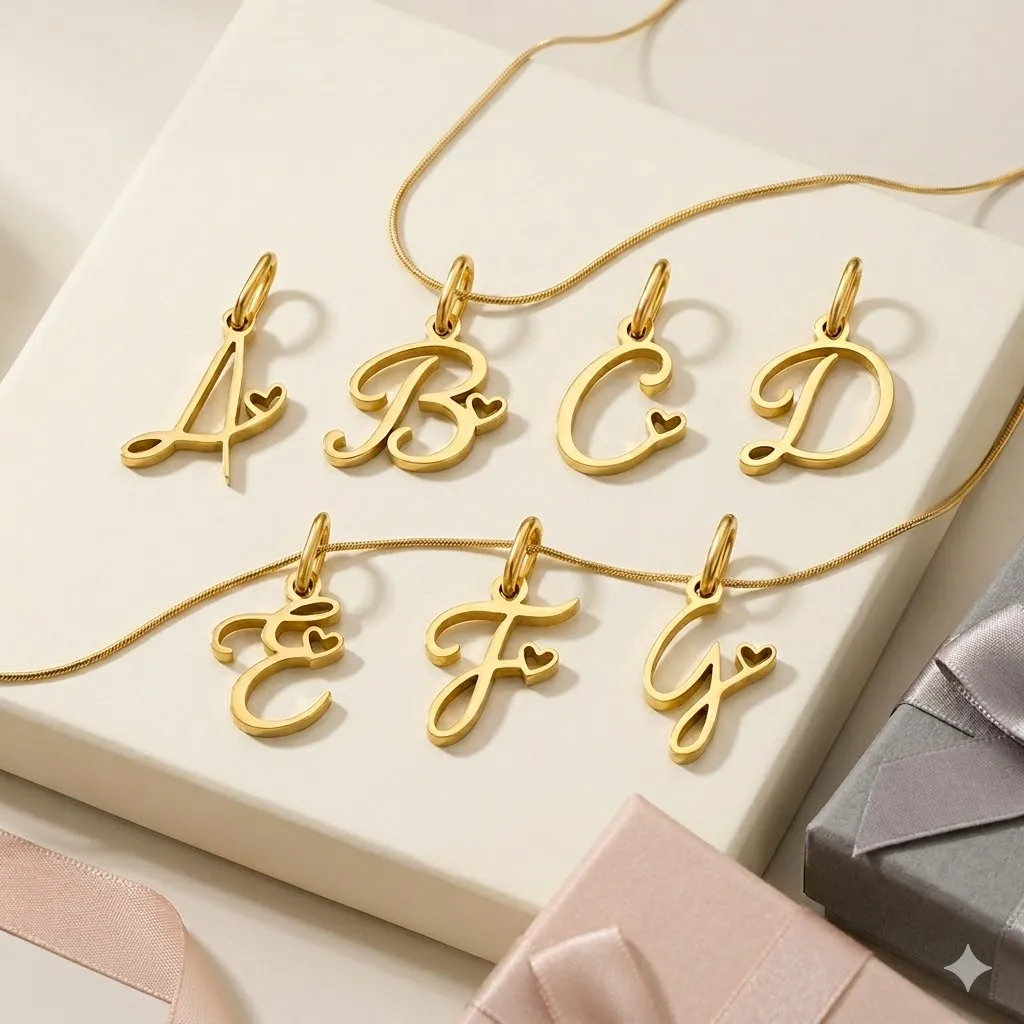 Hiraeva Gold Plated Cursive Heart Initial Charms A-Z Script Alphabet Pendants for DIY Jewelry Making