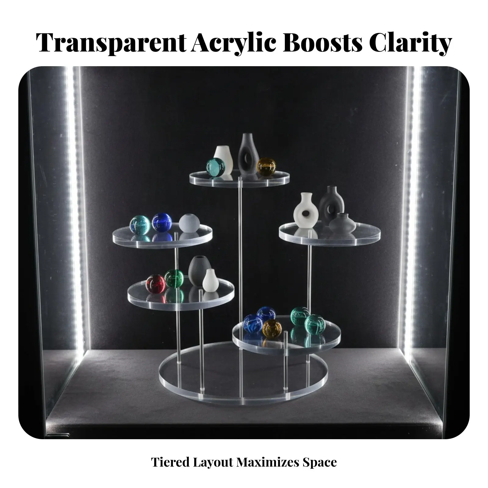 

Clear Unseen Box Display Transparent Design Acrylic Display Stand Multi-Tier Collectible Shelf Space Saving for Showcase
