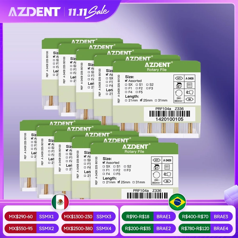 

10 коробок AZDENT Стоматологические термоактивированные корневые файлы для каналов SX-F3 25 мм Использование двигателя эндодонтические наконечники из никель-титанового сплава