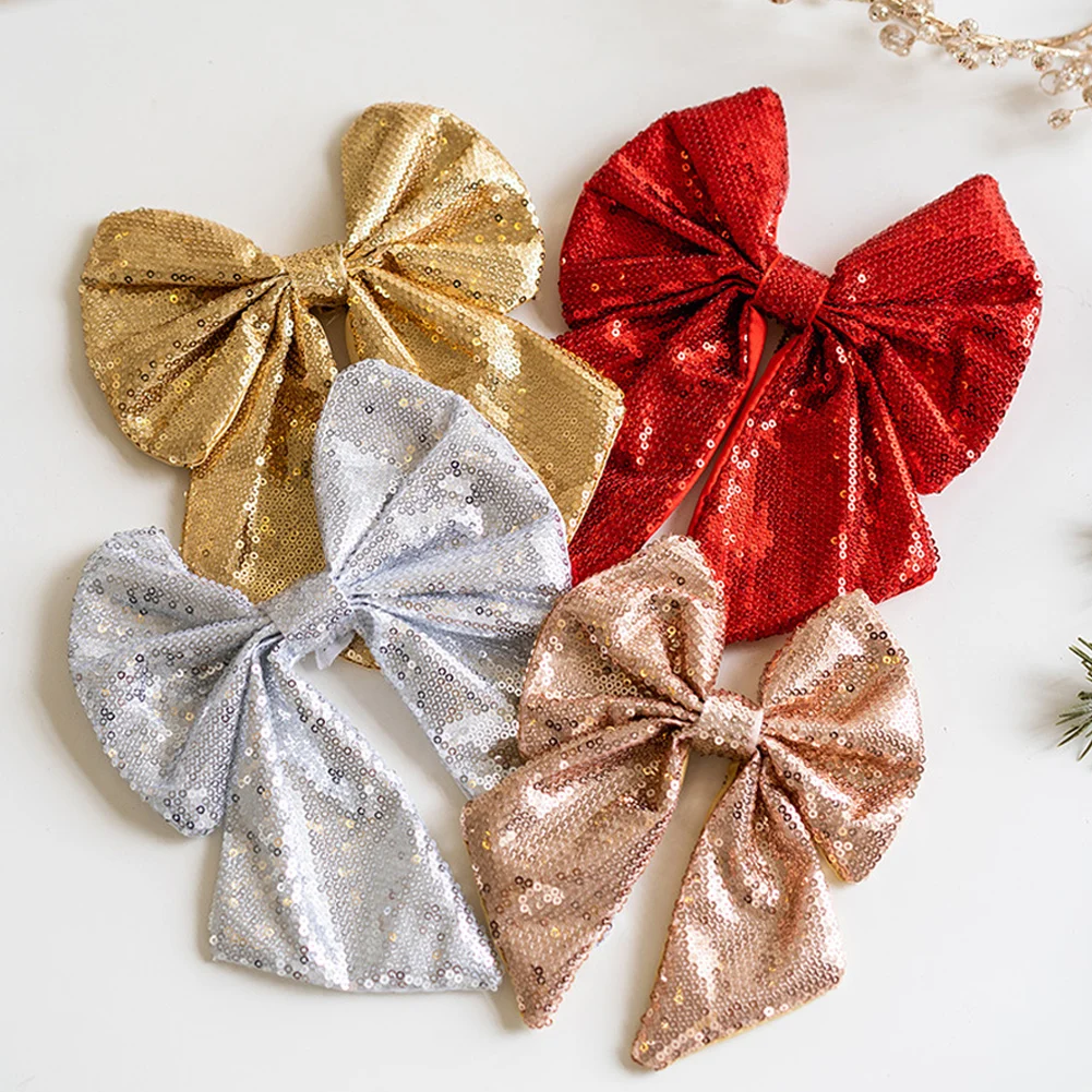 1Pcs Christmas Bows Hanging Decorations Red Gold Silver Bowknot Christmas Tree Bowknot Ornaments 2025 New Year Xmas Party Decor