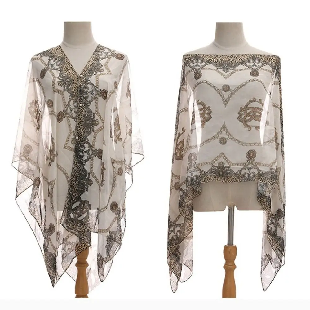 

New Fashion Printed Sexy Sun Protection Shawl Leopard Print Long Bikini Blouse Beach Wrap Spring Summer