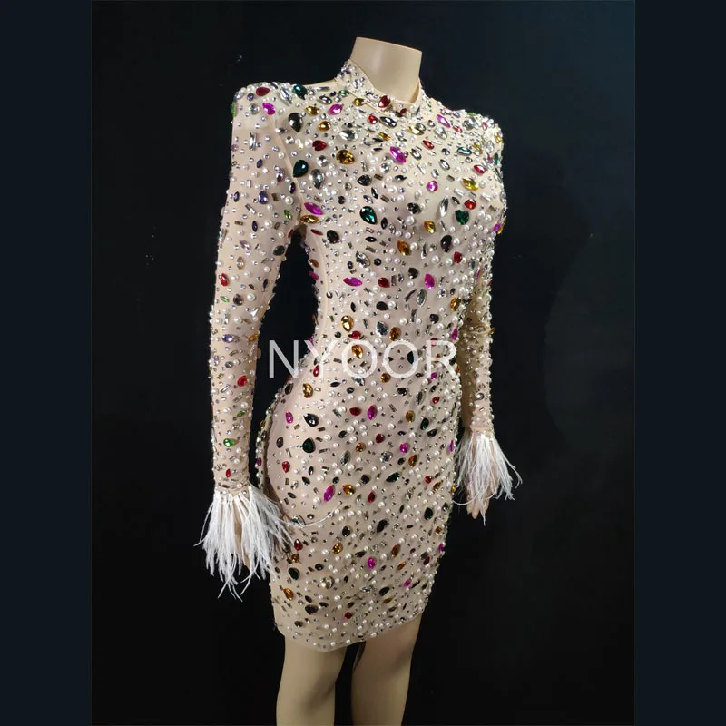 Fashion Multi-Color Crystal Pearl Tassel Zipper Long Sleeve Gala Ball Vestidos Para Festas De Luxo Kleider Für Besondere Anlässe