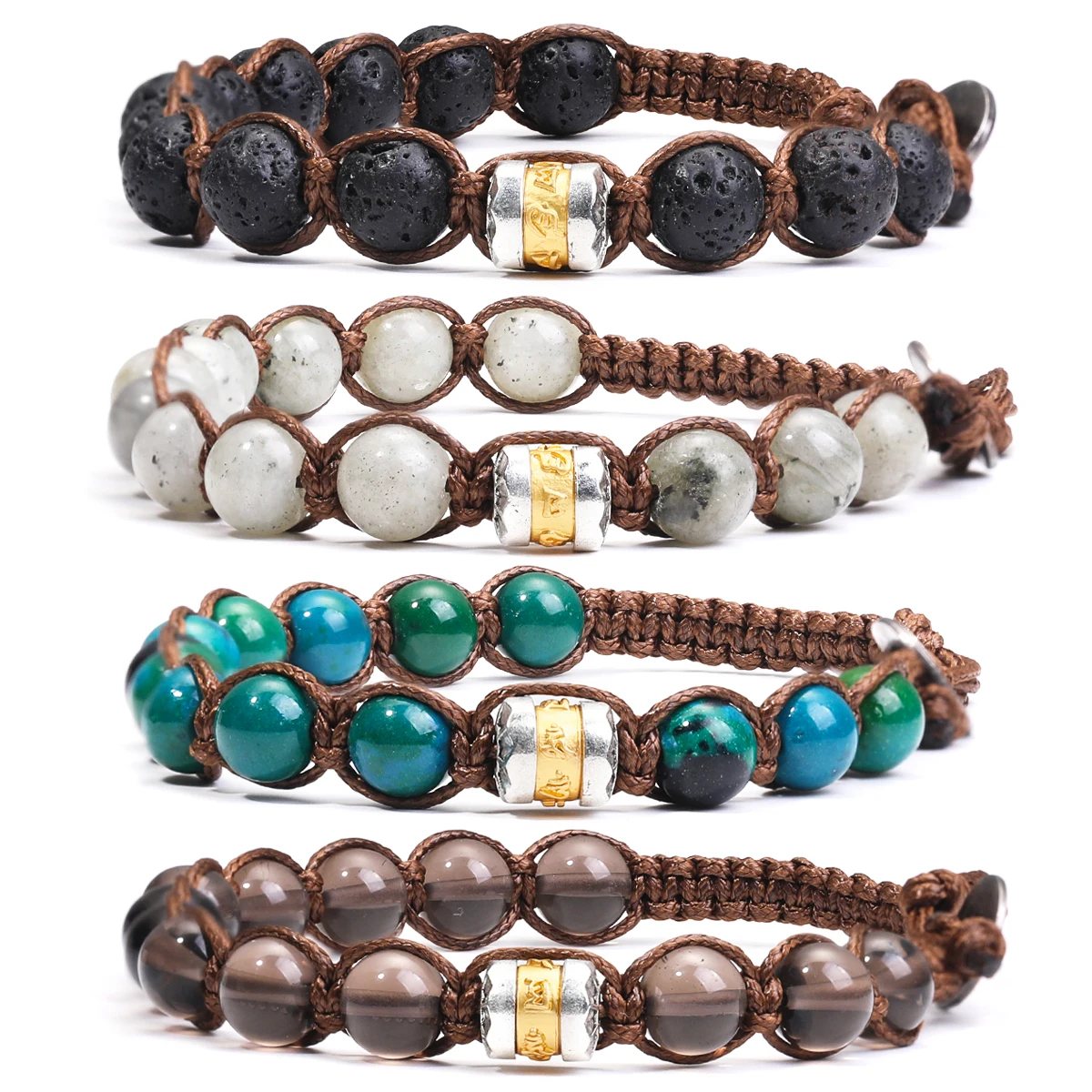 Classic Men's Bracelet With 8mm Natural Stone Round Bead Handcrafted Adjustable Tibetan Buddhist Scripture Bracelet Jewelry Gift