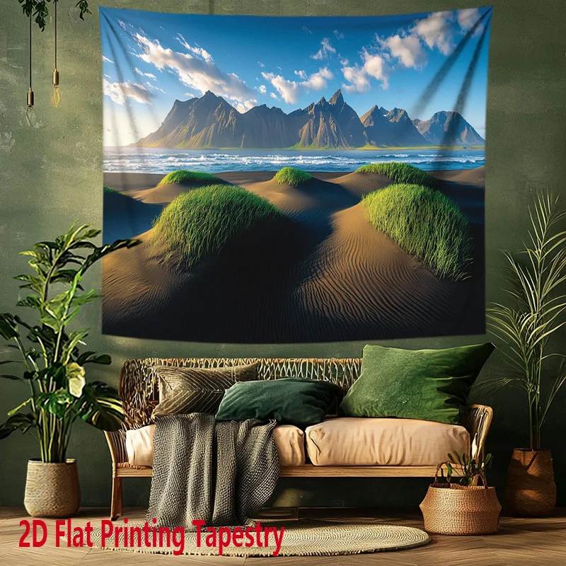 Realistic Nature Landscape Tapestry Wall Hanging Art Print Mountains Dunes Ocean Beach Scenic Decor Bohemian Living