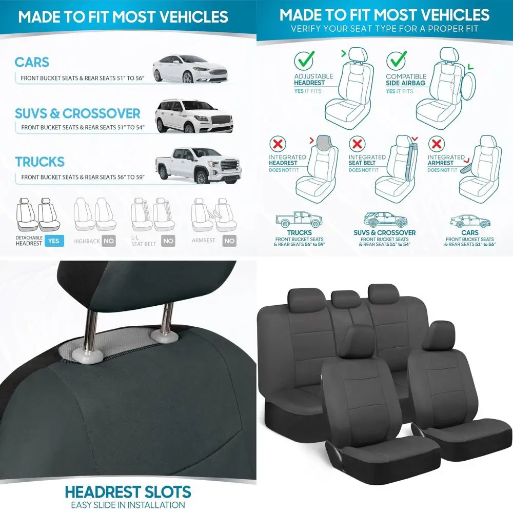 

Solid Charcoal PolyPro Complete Car Seat Covers for Front and Rear Split Bench Seats - Suitable for Cars, Trucks, Vans, and SUVs