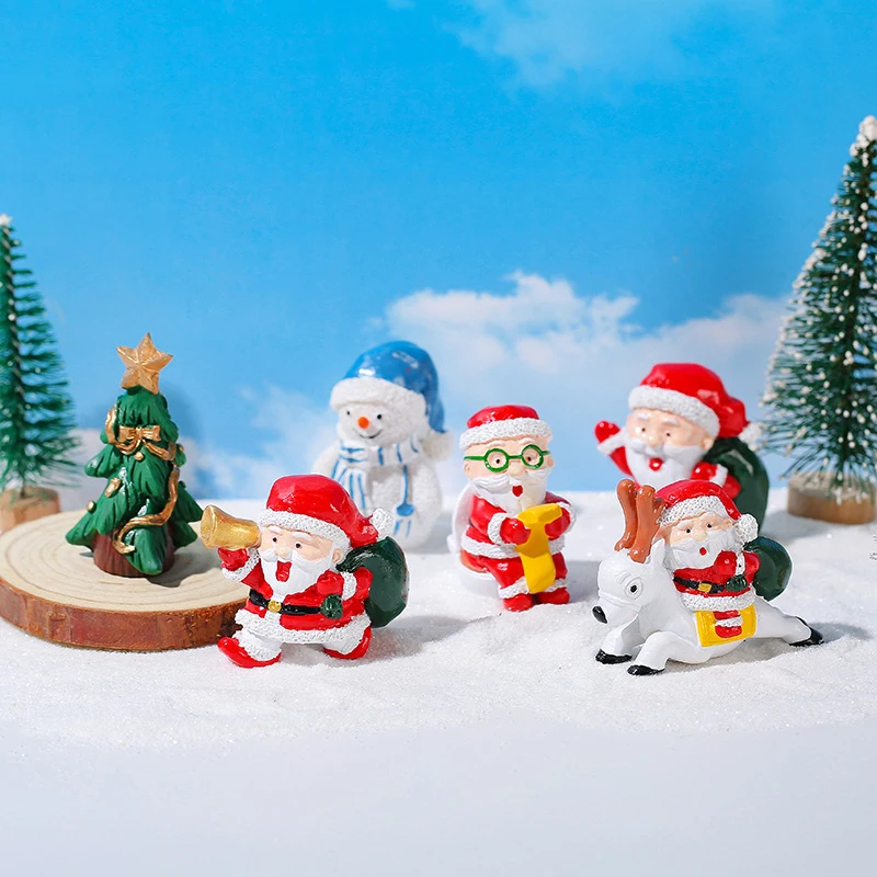 Miniatur kartun Santa Claus, ornamen patung Resin dekorasi rumah kreatif, Aksesori Dekorasi Desktop Kawaii