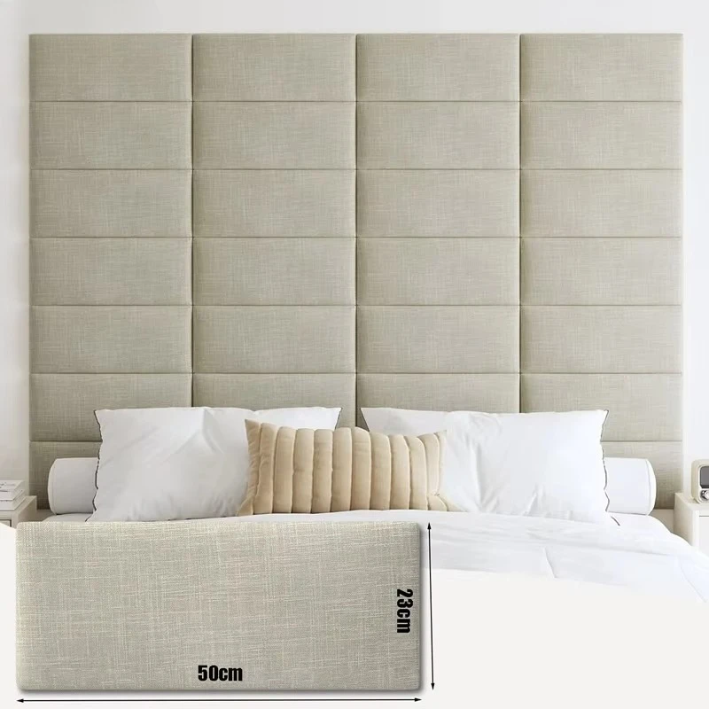 Wall Mounted Upholstered Headboard Self Adhesive Wall Panels Peel and Stick Soundproof Anti-Collision Wall Pad Home Bedroom Deco