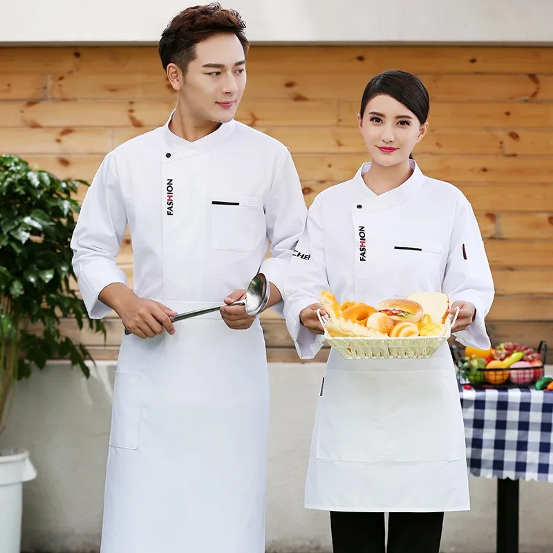 Overalls Waiter Work Uniforms Clothes Western Restaurant Hotel Kitchen Chef Uniform Long Sleeve