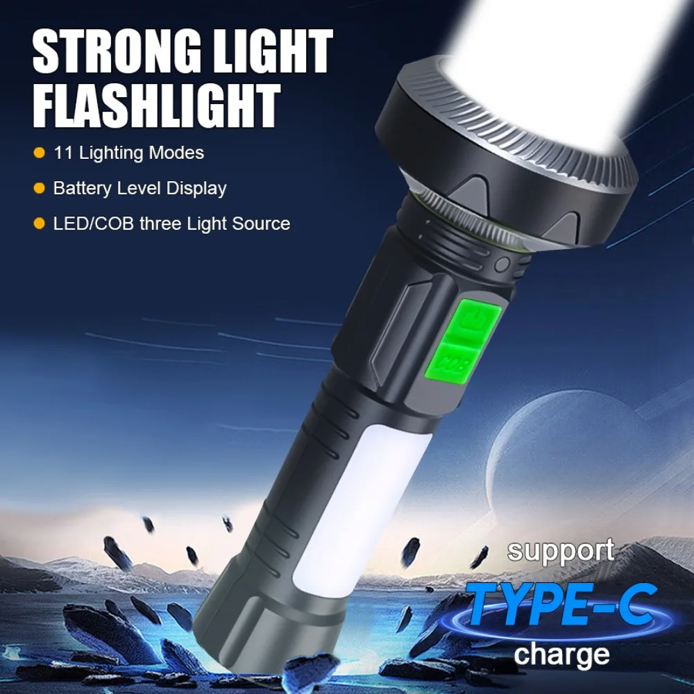 

Super Bright LED COB Flashlight USB Rechargeable Torch 11 Lighting Modes Lamp with Tail Magnet Outdoor Camping Emergency Lantern