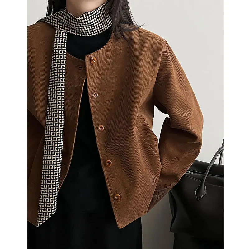 100% cotone autunno donna giacca in pelle scamosciata cappotto moda O-Collo classico cappotto di colore marrone giacca Femme Casaco Abrigo streetwear