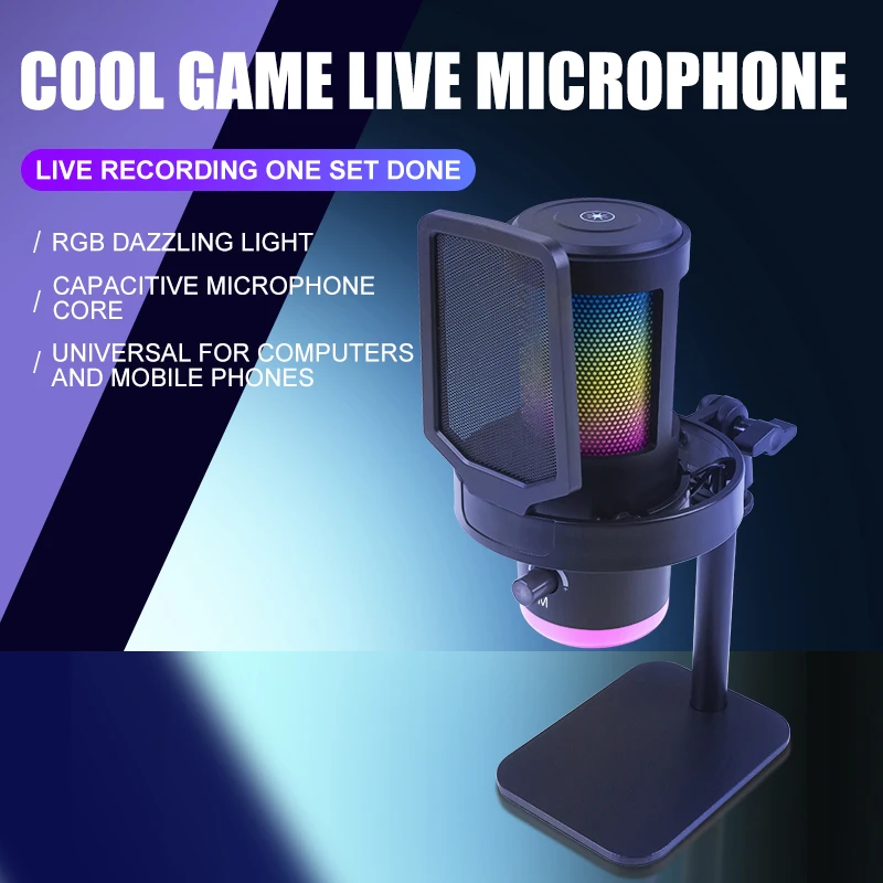 Smart Phones RGB USB Gaming Desktop Arm Stand Kit Cardioid Wired Microphone For PC Computer Recording & Podcasting