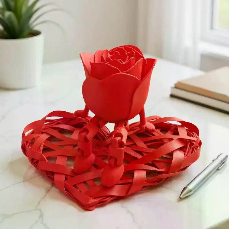 3D 프린팅된 빨간 장미 피규어 홈 장식 공예품 데스크탑 장식 발렌타인 데이 선물