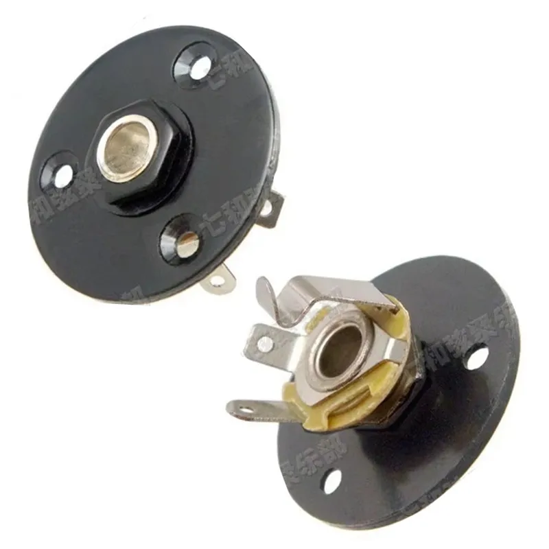 2 Pcs Black Round Jack Plate Guitar Jack 1/4" Guitar Pickup Output Input Jack Plug Socket 6.35 Electric Bass Guitar Accessories
