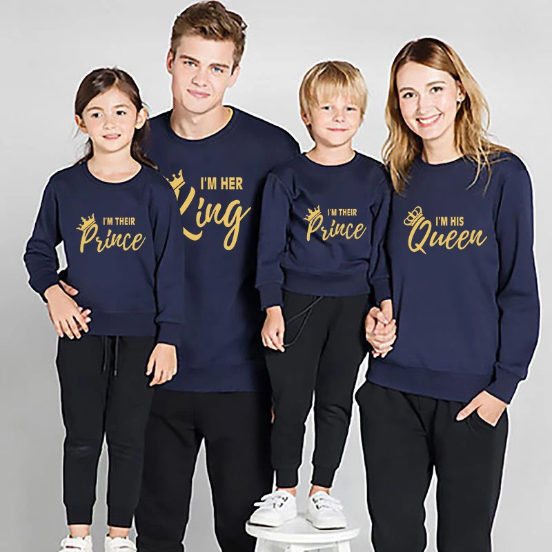 I'm Her King I'm Their Prince I'm His Queen Print Sweatshirt Daddy Mommy and Son Crown Outfit Fashion Brand Family Look Hoodies