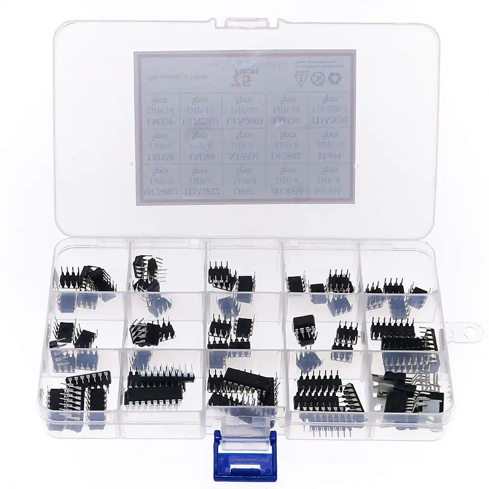 

75pcs/Box In common use DIP IC kit LM358 LM386 ULN2003 LM324 NE555 MC34063 TDA2822 JRC4558 OP07 TDA2030 ULN2803 LM339 NE5532