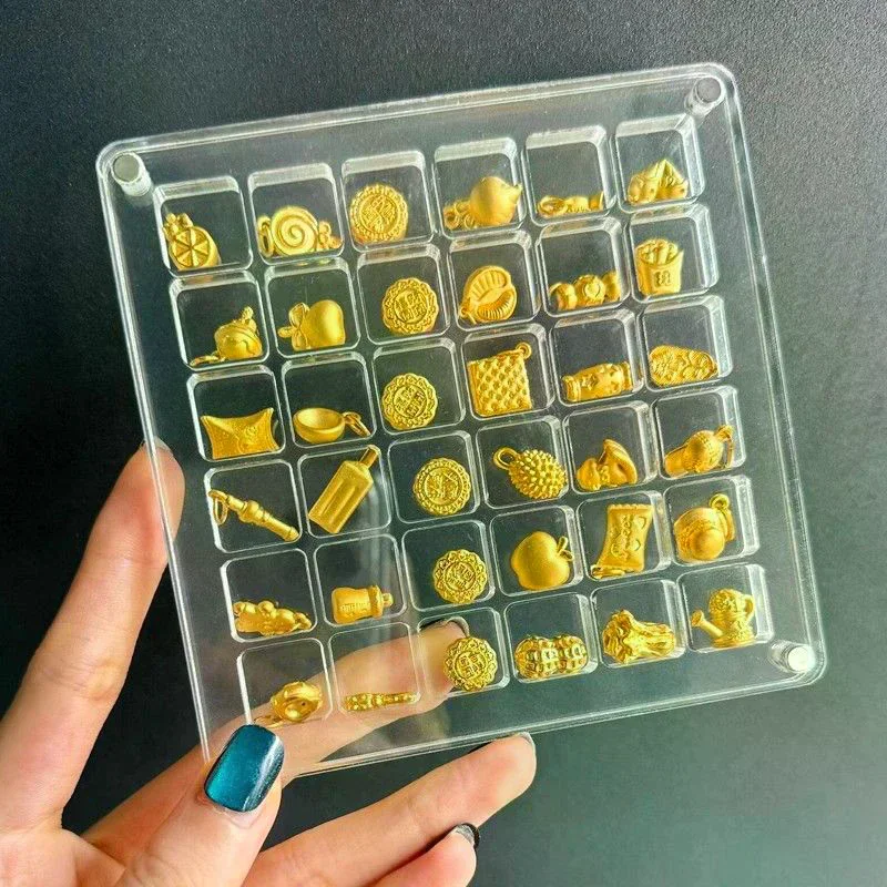 36/64/100 Grids Small Gold Bean Storage Box Acrylic Gold Transfer Pendant Compartment Collection Box Antioxidant Display Box