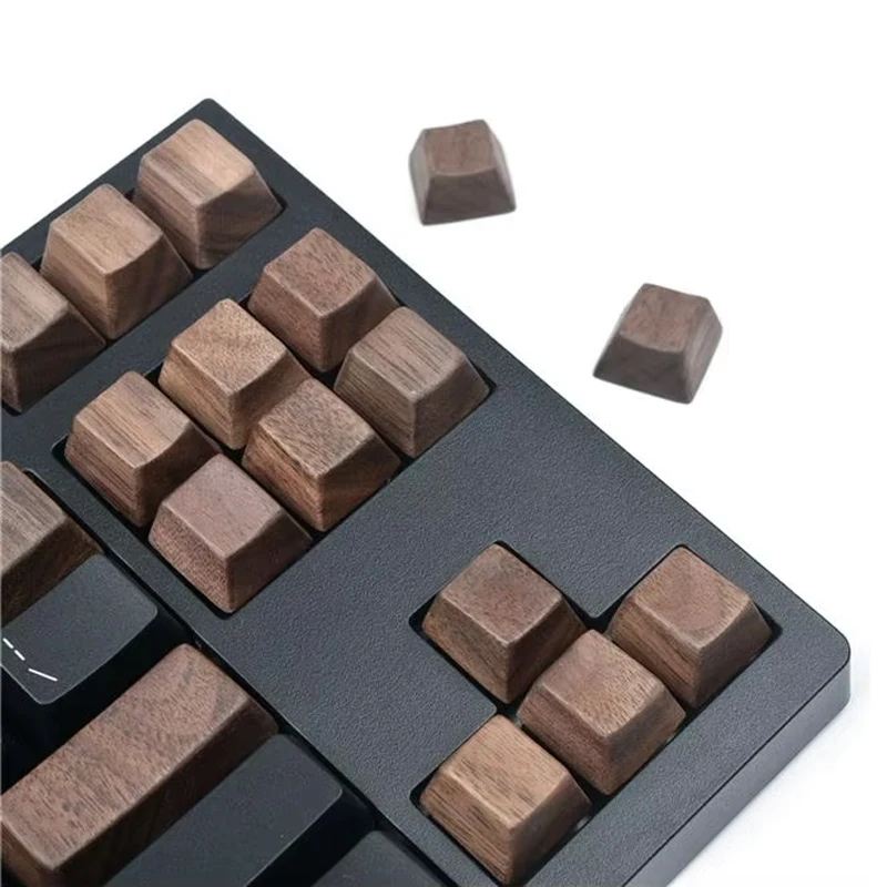 

Black walnut wood personalized keycap mechanical keyboard with handmade solid wood OEM high engraving ESC space WSAD Enter key