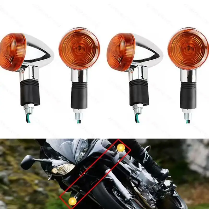 12V 10mm Universal Motorcycle Turn Signals Amber Indicator Lights for Scooter Cafe Racer
