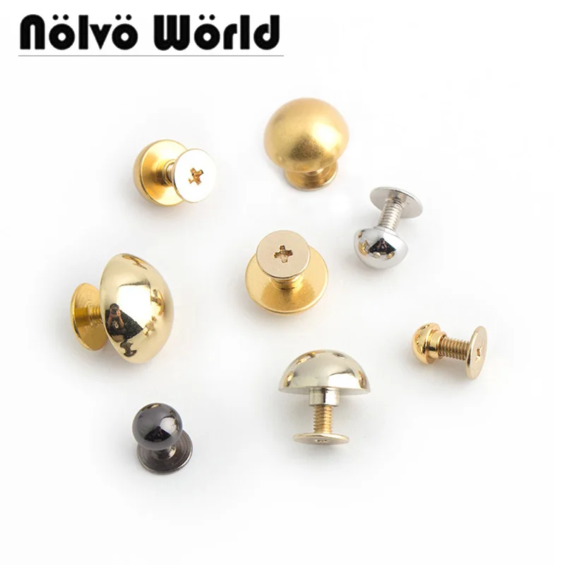 50pieces 4 colors 6-7-8-10-12-13-16mm Copper material Solid round mushroom metal stud for bags hardware screw rivet studs