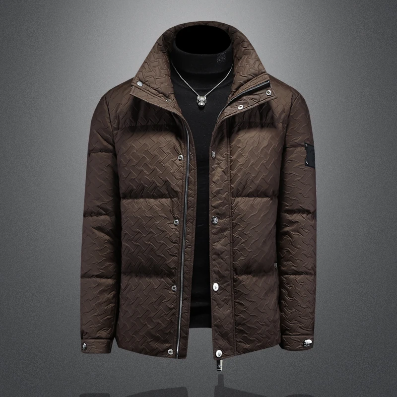 

Мужской пуховик Minglu осенне-зимний с воротником-стойкой, класса люкс, однотонный, из белого утиного пуха, модный мужской пуховик-пальто