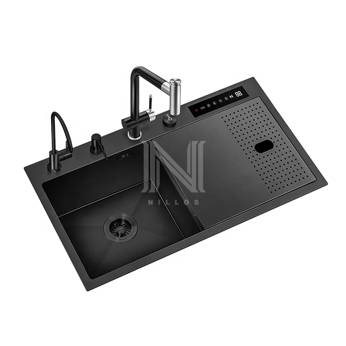 N8246XN2 vegetable & fruit smart disinfection sink  304 black nano  bowl undermount stainless steel kitchen sink