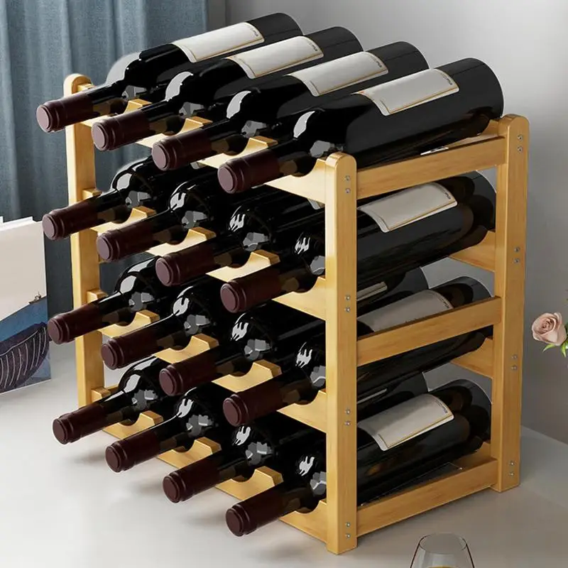 Wine Racks Countertop 20-Bottle Rustic Wooden Wine Rack Space-Saving Bar Bottle Display Shelf 4 Tier Wine Bottle Holder for Wine