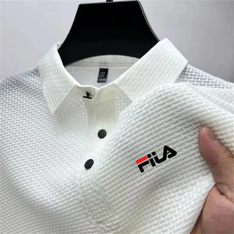 Men's Summer 2026 Business Casual Polo Shirt Solid Color Breathable Bone Flower Design Short Sleeve Fashion Leisure Top