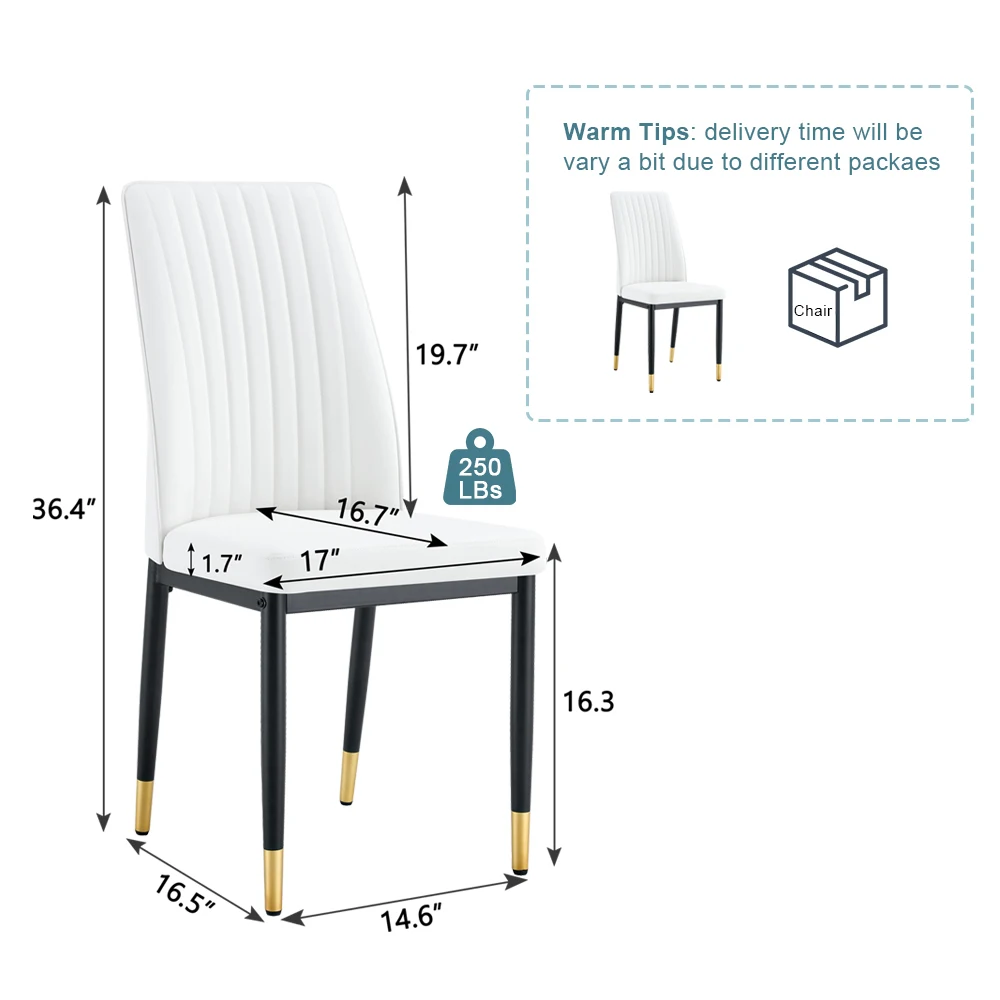 Um conjunto de 4 cadeiras de jantar, conjunto de cadeiras de jantar laranja, assento traseiro alto em cadeira de perna resistente de PU para sala de jantar, cozinha e sala de estar