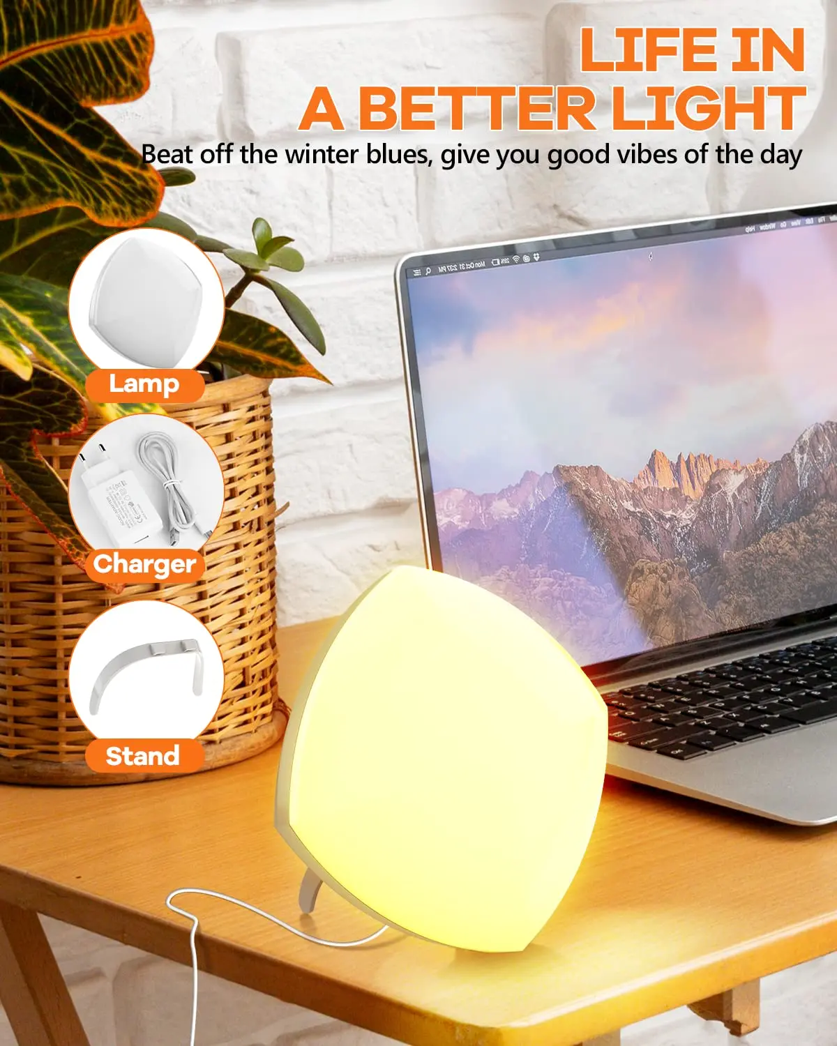 LED Daylight Lamp 10000 Lux Cool & Warm Light Therapy Lamp Against Depression 3 Light Colours 5 Brightness Levels Touch Control