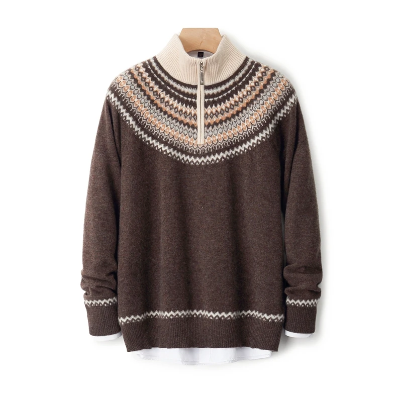 

Autumn and Winter Men's Cashmere pullover Long Sleeve Half High Collar Zipper Sweater High Quality Warm Fashion Soft Top