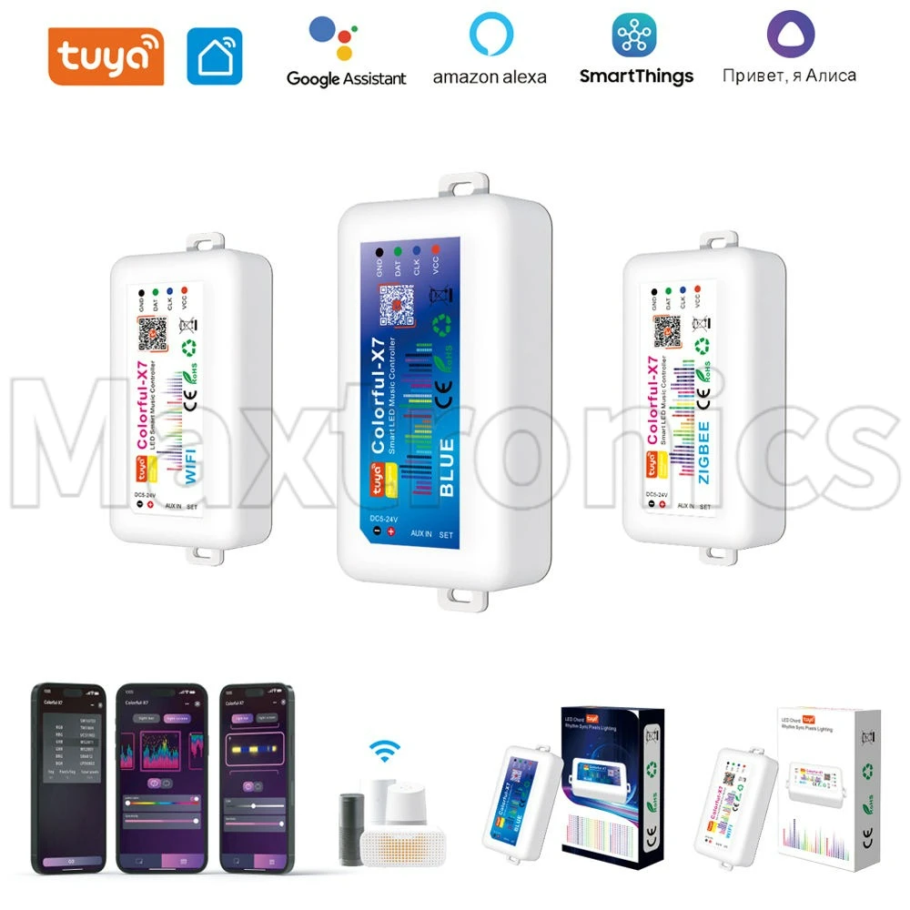 Colorful-X7 Bluetooth/WIFI/Zigbee Smart Music Rhythm Sync Tuya RGBIC LED Strip Controller For WS2812B WS2815 Pixels Lighting