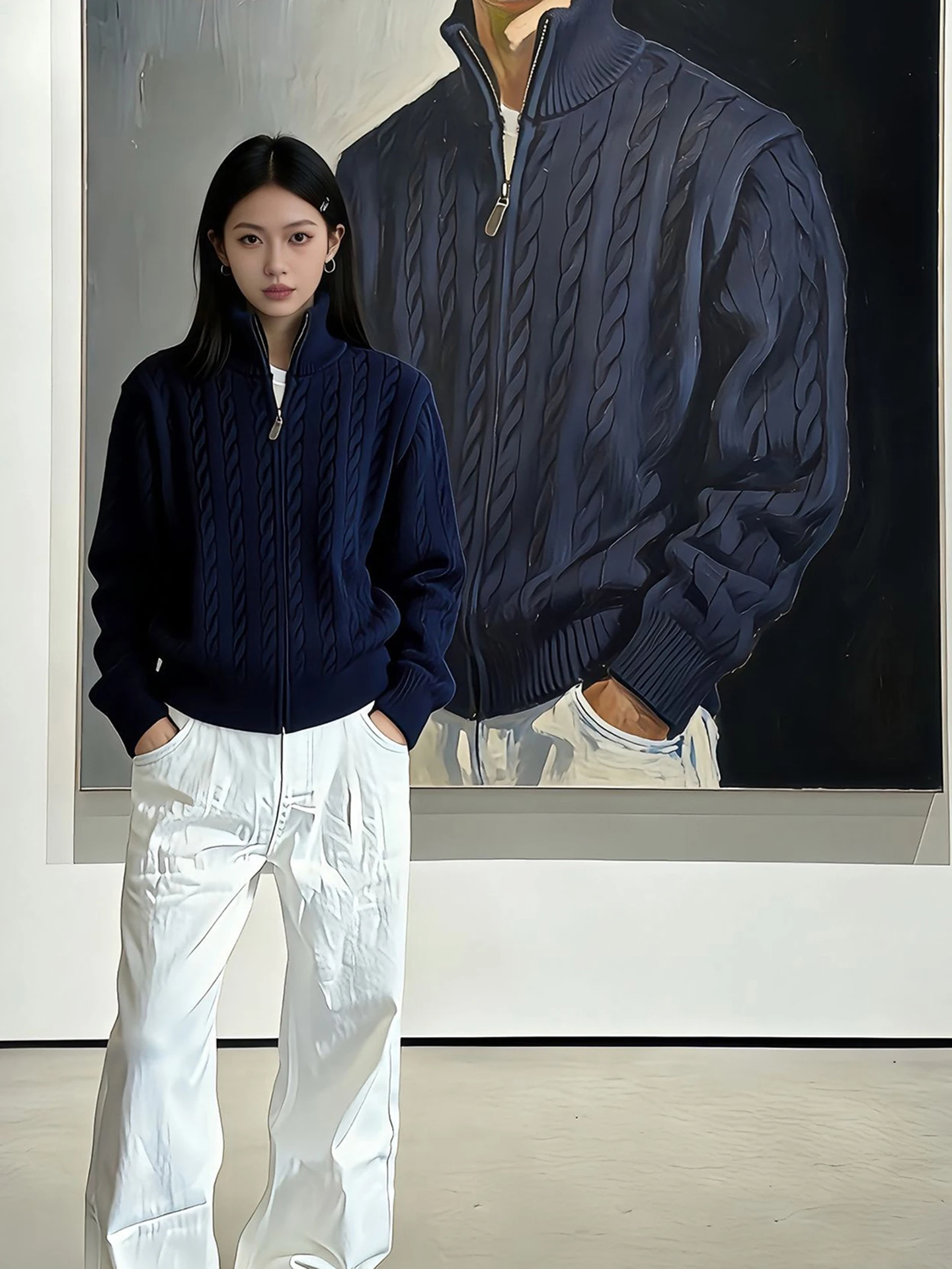 

Olive een Knitted Sweater Men's Autumn Winter Stand Collar Twist Knitwear Faionable Casual Long Sve Zipper Closure Coat