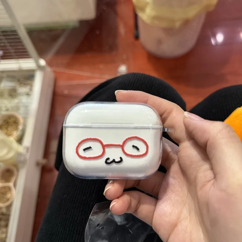 Korean Ins StyleCute Cartoon Fun Glasses With Cute Bear For Airpod 4 3 2 1 AirPod Pro 3 2 Headphone Case Dustproof Keychain