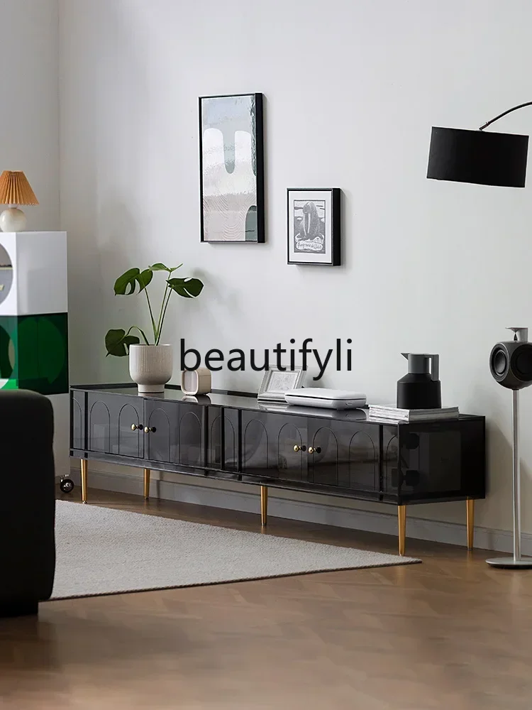 

ls 27Gray square light luxury acrylic TV cabinet household modern simple living room locker