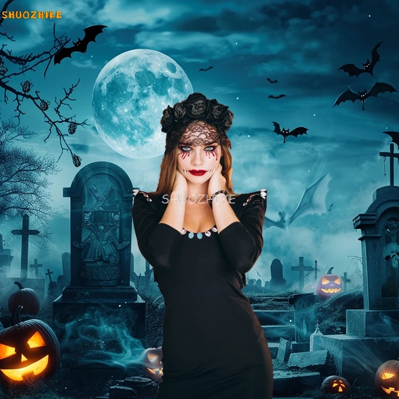 Pesta Halloween latar belakang horor malam hantu Shadow teror Zombie adegan pemotretan latar belakang fotografi Studio foto