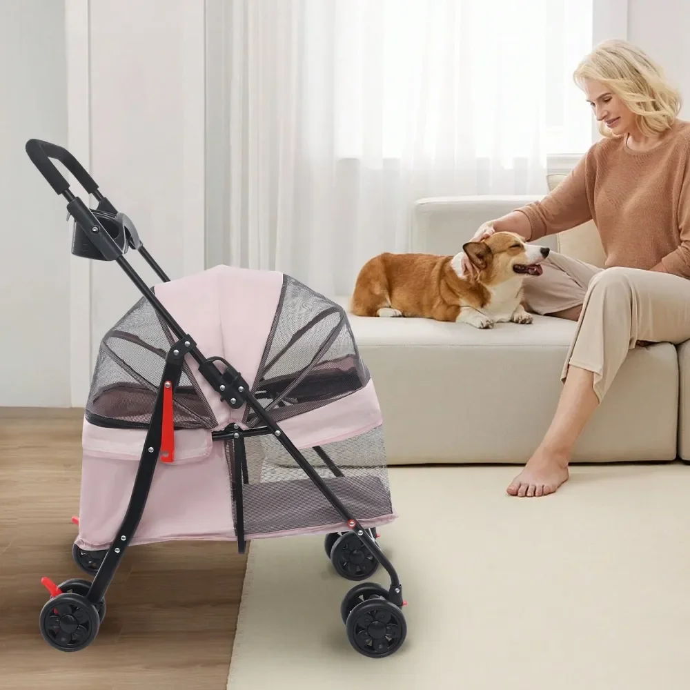 

Pet Stroller With 40lbs Capacity, Large Breathable Cart 4 Wheels With Brakes For Medium Dogs Cats