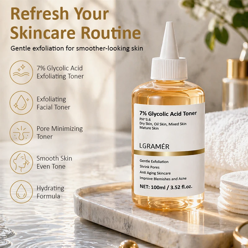 100ml Exfoliating Facial Toner,7% Glycolic Acid Exfoliating Toner,Pore Minimizing Toner,Smooth Skin, Even Tone,Hydrating Formula