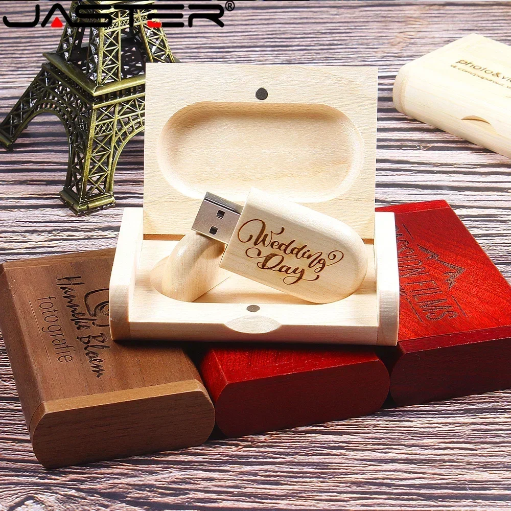 30pcs/lot free custom logo walnut wood Photo Album usb+Box usb flash drive Pendrive 4GB 16GB 32GB Wedding gift