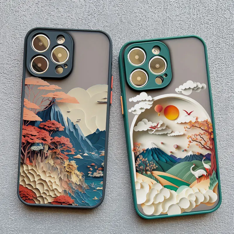 Printing Landscape phone case For iPhone 16 15 14 11 12 13 Pro Max Mini XS X XR 7 8 Plus SE2 Creative Mountains Shockproof Cover