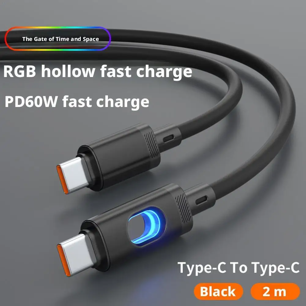 PD 60W كابل شحن سريع USB إلى نوع C RGB سلك بيانات آيفون ملحقات الهاتف المحمول كابلات الشحن