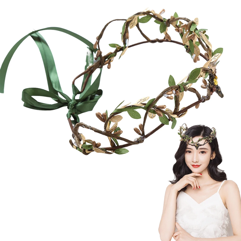 เครื่องประดับศีรษะเอลฟ์ป่าไม้สีเขียว EFORSTORE มงกุฎใบไม้ ที่คาดผมรูปตัววี วงแหวนกิ่งไม้ เครื่องประดับศีรษะดอกไม้เจ้าสาว อุปกรณ์เสริมฮาโลวีน