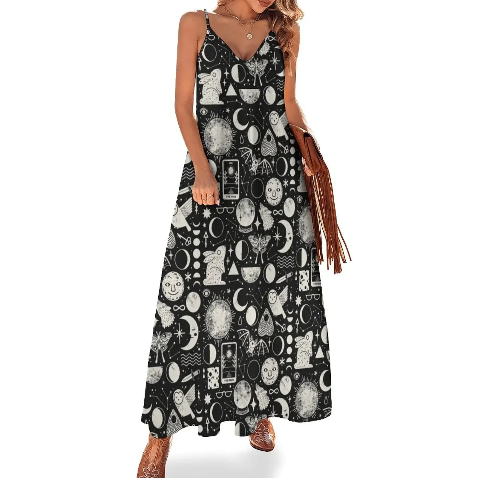 

Lunar Pattern: Eclipse Sleeveless Dress Woman's evening dress dress summer Long woman Women's skirt