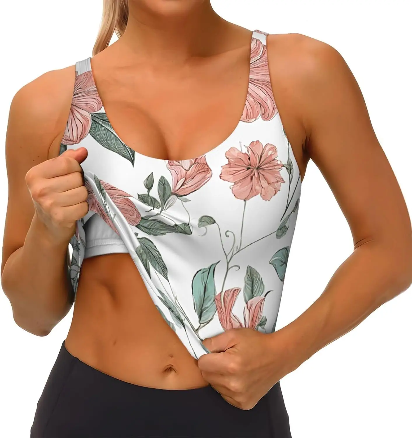 ハワイアンフラワープリントプリントレディーススポーツベストダンスヨガベストプリントスポーツブラトップベスト
